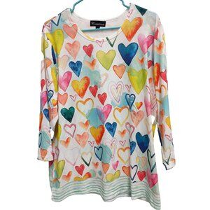Creation Womens Tunic Top  XL Heart Print Wearable Art Lagenlook 3/4 Sleeve